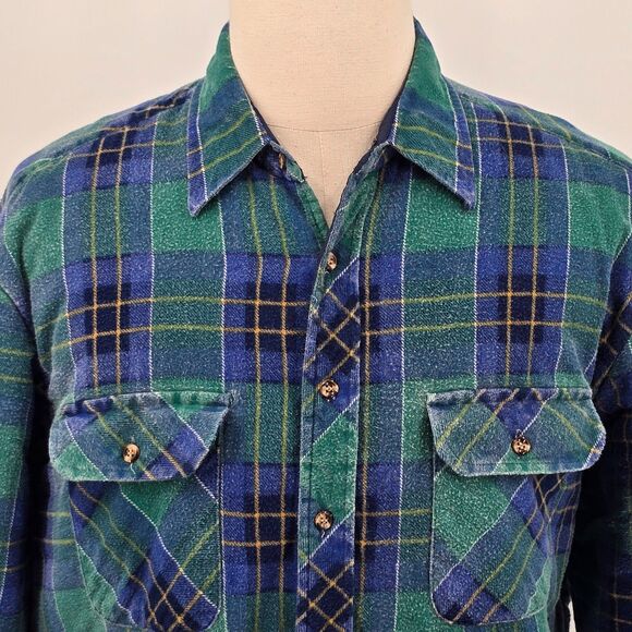 Outdoor Exchange Other - Vintage Outdoor Exchange Quilted Flannel Jacket Men's L Tall Green & Blue Plaid